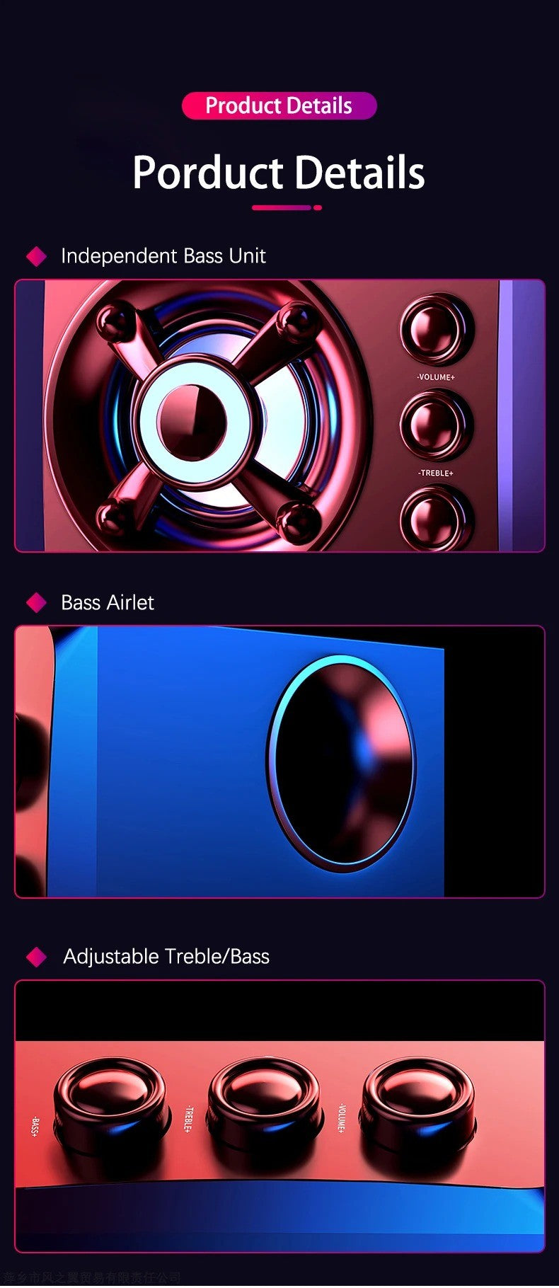 HIFI 3D Stereo Speakers Colorful LED Heavy Light AUX USB Wired Wireless Bluetooth Audio Home Theater Surround Sound Bar TV