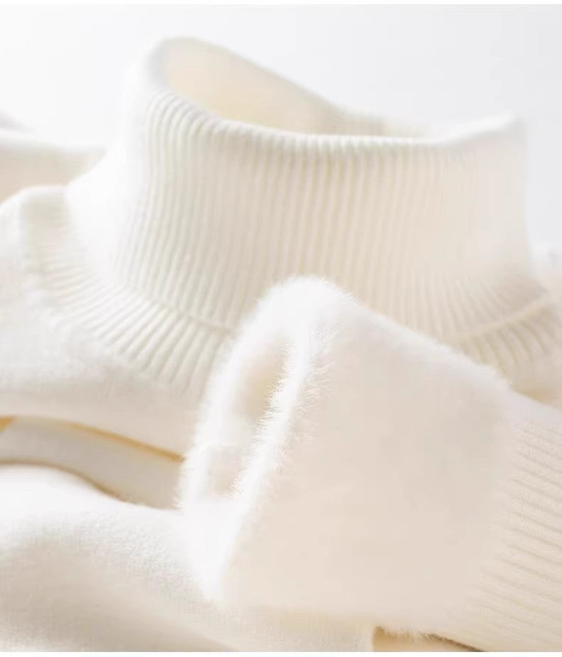 Men‘s Thermal Fleece High-neck Sweater Winter Turn-down Collar Fleece-lined Knitted Pullover Casual Keep Warm Thick Bottom Tops