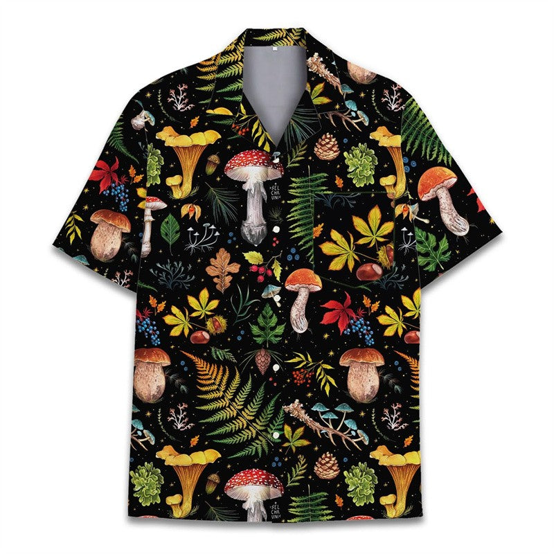 Colorful Mushroom 3d Print Hawaiian Shirt For Men Summer Vacation Plants Beach Shirts Button Short Sleeve Street Aloha Shirt