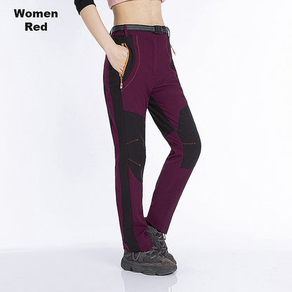 JNLN Women Winter Fleece Pants Warm Waterproof Hiking Pants Outdoor Camping Climbing Skiing Soft Shell Windproof Rain Trousers