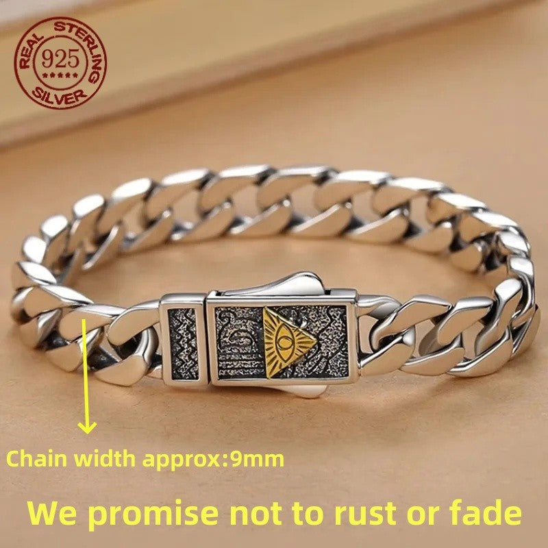 Pulseira Cubana Masculina Olho de Hórus Olho de Deus em Prata 925 Esterlina Moda Hip Hop Presente Simples Acessórios de Joias da Moda