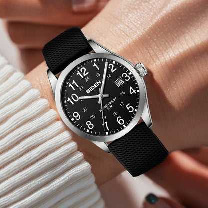 BIDEN Men's Watch Simulated Quartz Sports Men's and Women's Watch 30 Waterproof Second Hand Luminous Easy to Read Dial