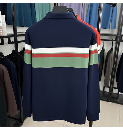 Classic fashion striped long sleeve polo shirt men's luxury brand letter printed business casual spring autumn new lapel T-shirt