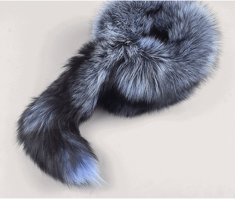 2025 Novo Estilo Chapéu Russo Ushanka de Pele de Raposa Natural Feminino Quente de Inverno Estilo Popular Fofo Boné Feminino com Cauda de Pele Real da Moda