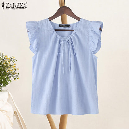 2025 ZANZEA Summer Elegant Shirt Women Sleeveless Holiday Blouse Stylish Tanks Tops Casual Solid Cotton Camis Mujer Blusas Femme