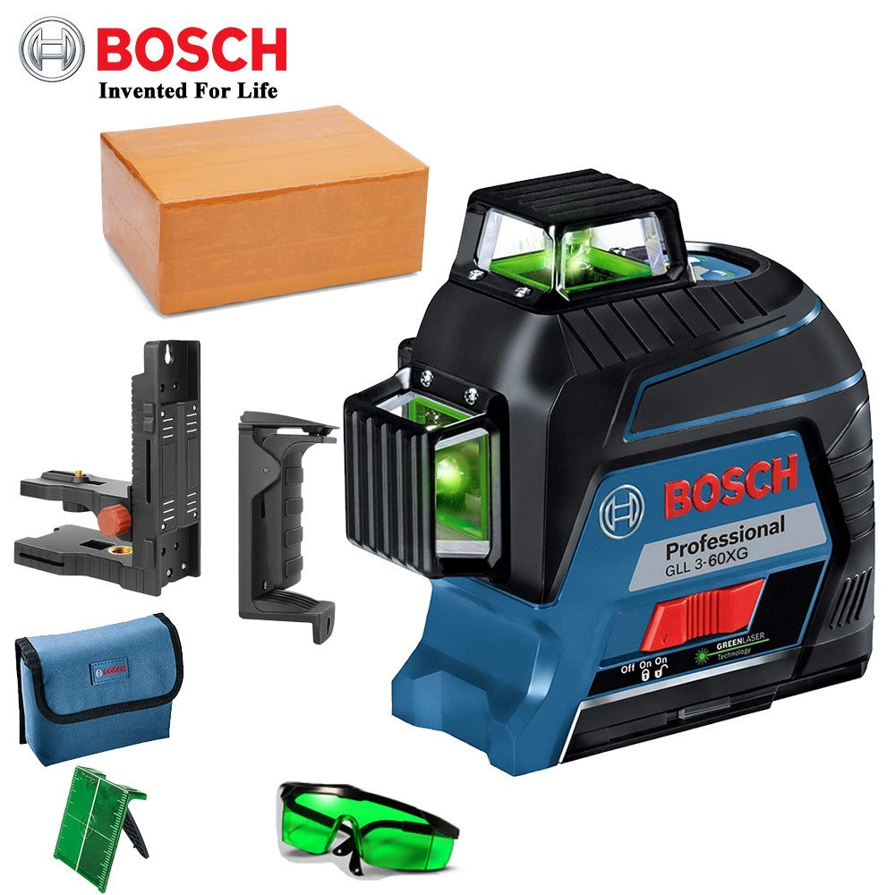 Nível a Laser Verde Bosch 12 Linhas 360 Nível a Laser GLL3-60XG Projeção de Linha de Marcação para Decoração Residencial Nível a Laser para Exterior