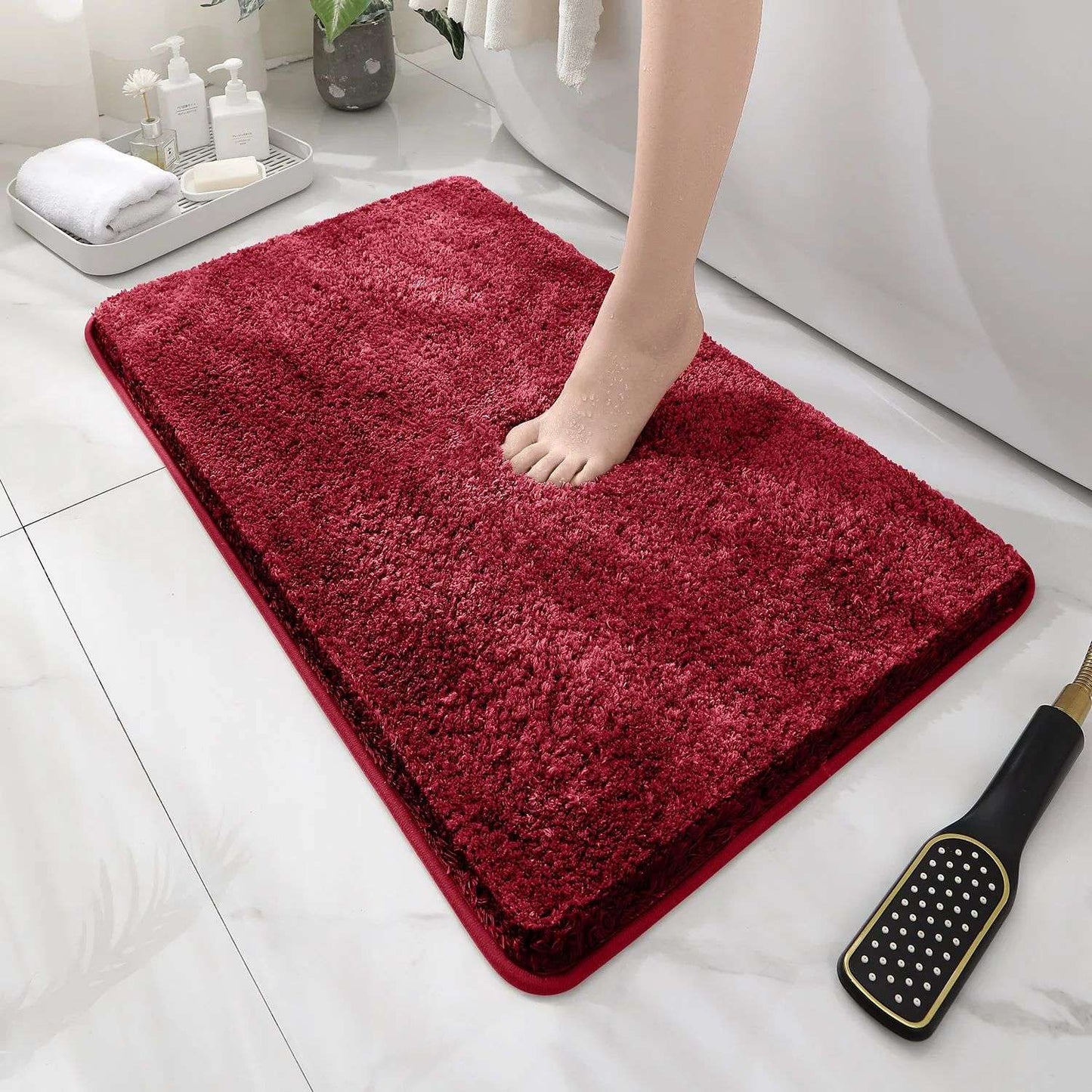 Tapete de chão de banheiro arredondado e espesso, tapete absorvente para banheira, material de pelúcia, tapete antiderrapante para os pés, capacho de entrada, banheiro