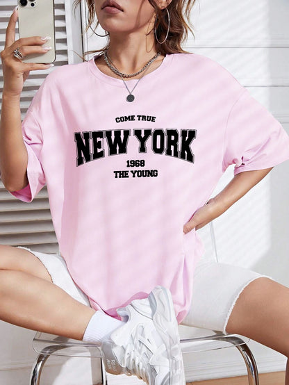 When 1968 The New York Is Young Cotton Woman Tshirts Oversize Daily Tshirts Creativity Streettshirt Individual Casual Clothes