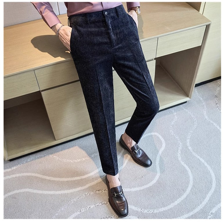 Novas calças de terno de veludo cotelê masculinas para outono e inverno moda masculina negócios sociais casamento baile festa vestido calça slim fit