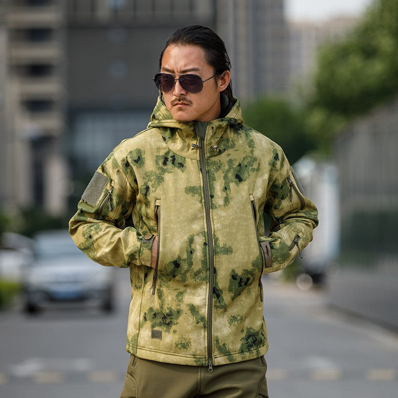 Sharkskin Soft-shell Hard Shell Camouflage Jacket Fleece Thick Tactical Suit Hooded Coat Manufacturers Handsome Outdoor Jacket