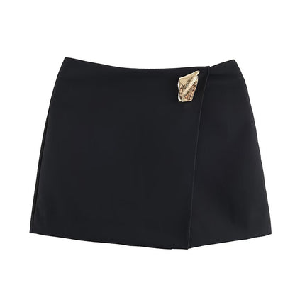 Asymmetry High Waist Mini Skirt Women Fashion Metal Decoration Elegant Skirt Shorts Woman Y2k Streetwear A Line Casual Skorts
