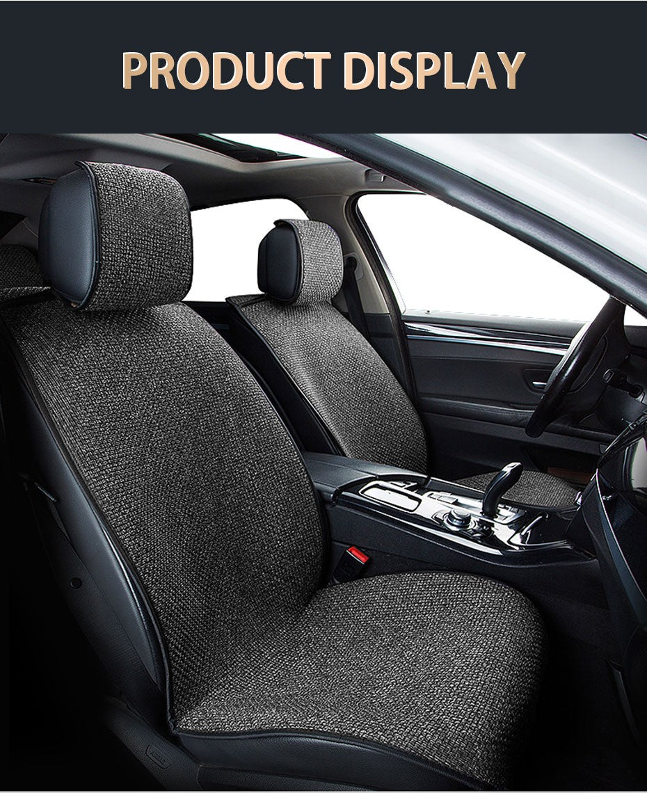 SEAMETAL Flax Car Seat Cover Breathable Sweatproof Linen Car Seat Cushion with Backrest Pad 4-Season Universal for 98% Vehicles