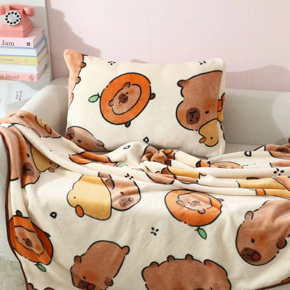 Cartoon Capybara Blanket Warm Flannel Nap Blanket Soft Comfortable Pillowcase Sofa Bed Sleeping Blanket Bedspread Girl Soft