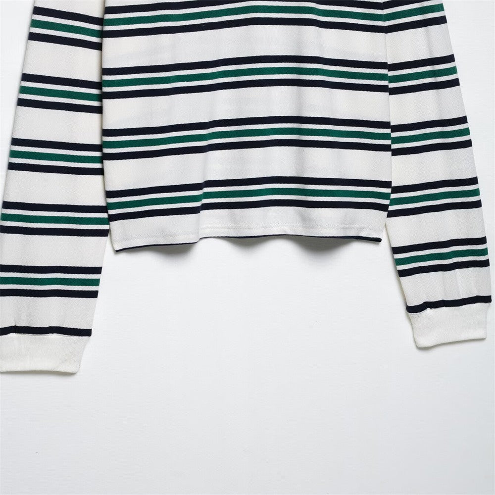 UNIZERA 2025 Women's Long - Sleeve Striped Polo - style Shirts in Burgundy and White with Contrasting Collars for a Casual Look