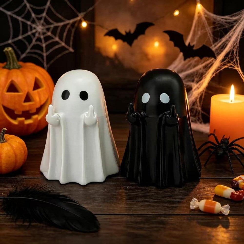 1-5Pcs Cute Middle Finger Ghost Statue, Halloween Ghost Festival Carnival Party Favors, Decoration Ornaments, Gift Bag Fillers