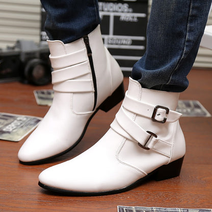 Hot Sale Luxury Chelsea Boots Men Pointed -toe Mens White Boots Black British Style High-heel Men Dress Boots Design Ankle Boot