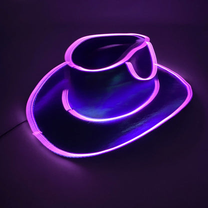 Chapéu de Cowboy LED Sem Fio, Chapéu de Cowboy Luminoso, Chapéu de Cowgirl Rosa para Discoteca, Noivas, Acessórios para Shows, Boates e Festas a Fantasia