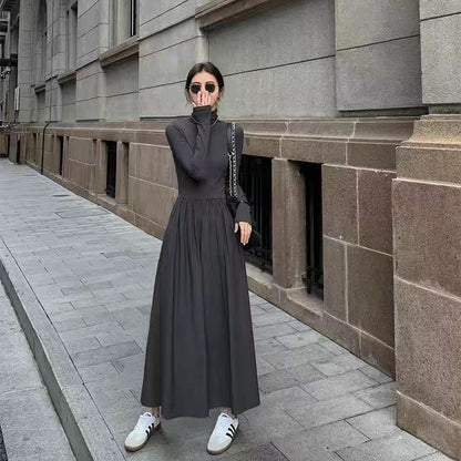 New French Style Temperament Women's High-Grade Black Dress Hepburn Style Gray Turtleneck Dress for Women Autumn Winter DF4964