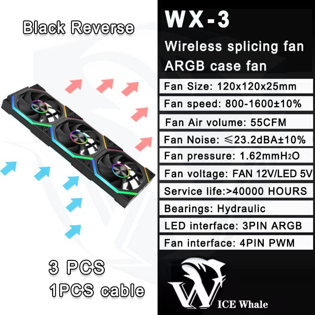ICE Whale WX-3 Wireless Splicing Fan ARGB Air-Cooled Cooling Accessories 1600RPM 12CM Chassis Fan