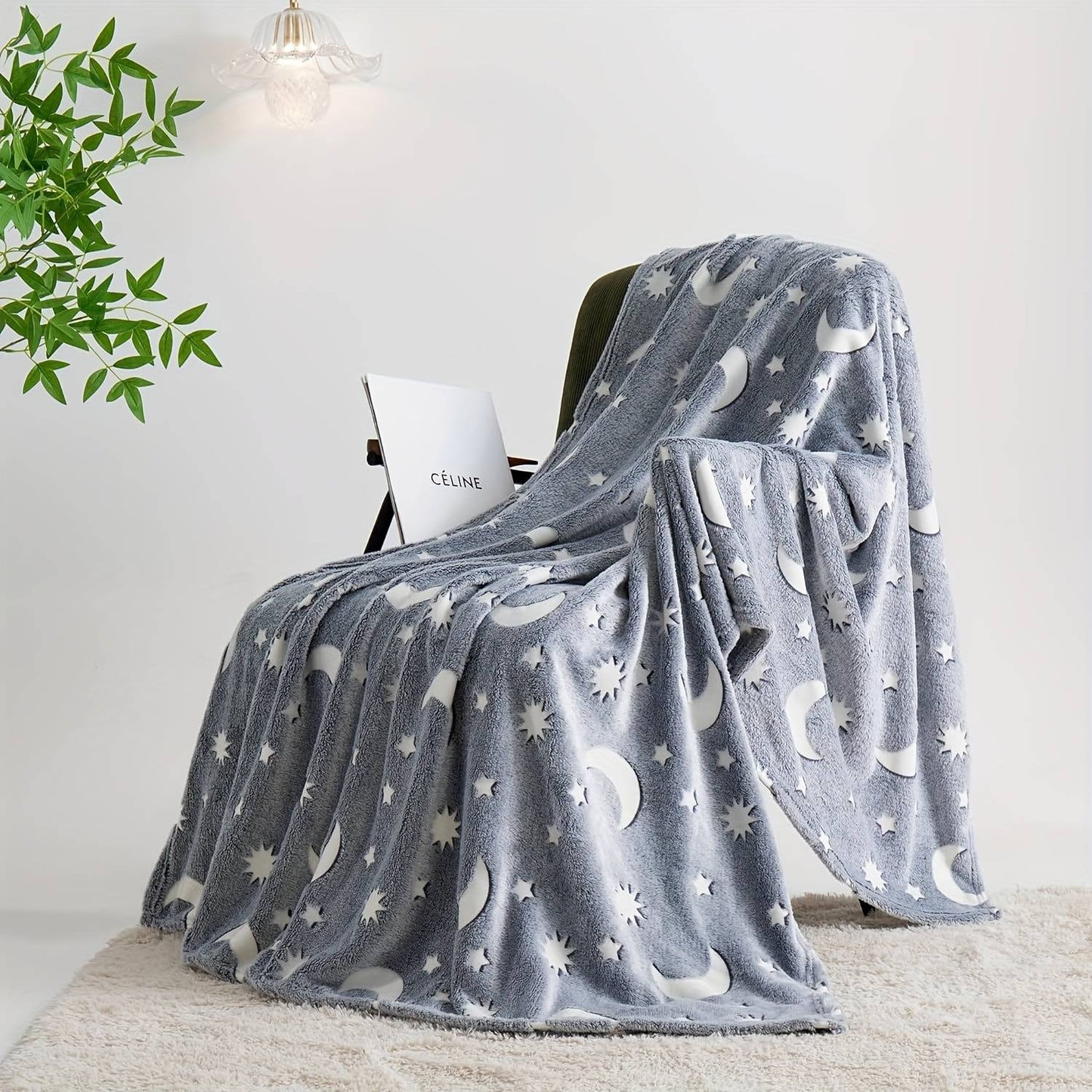 1 Cobertor Luminoso Estrela-Lua, Cobertor Arco-Íris Luminoso, Cobertor de Flannel Macio e Fofo para Soneca, Cobertor de Escritório
