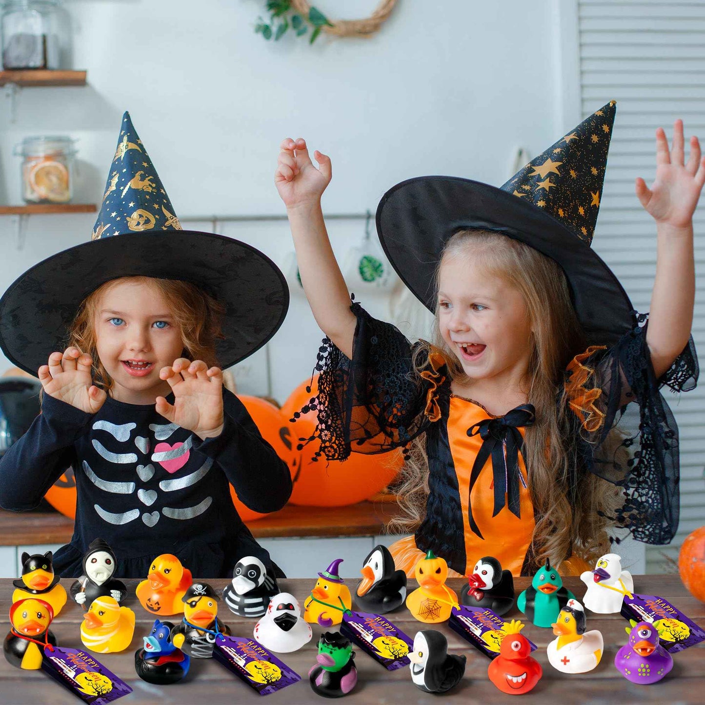 16-320pcs Halloween Rubber Ducks Halloween Style Ducks for Jeeps Ducking Trick or Treat Supplies Funny Rubber Toys For Kids