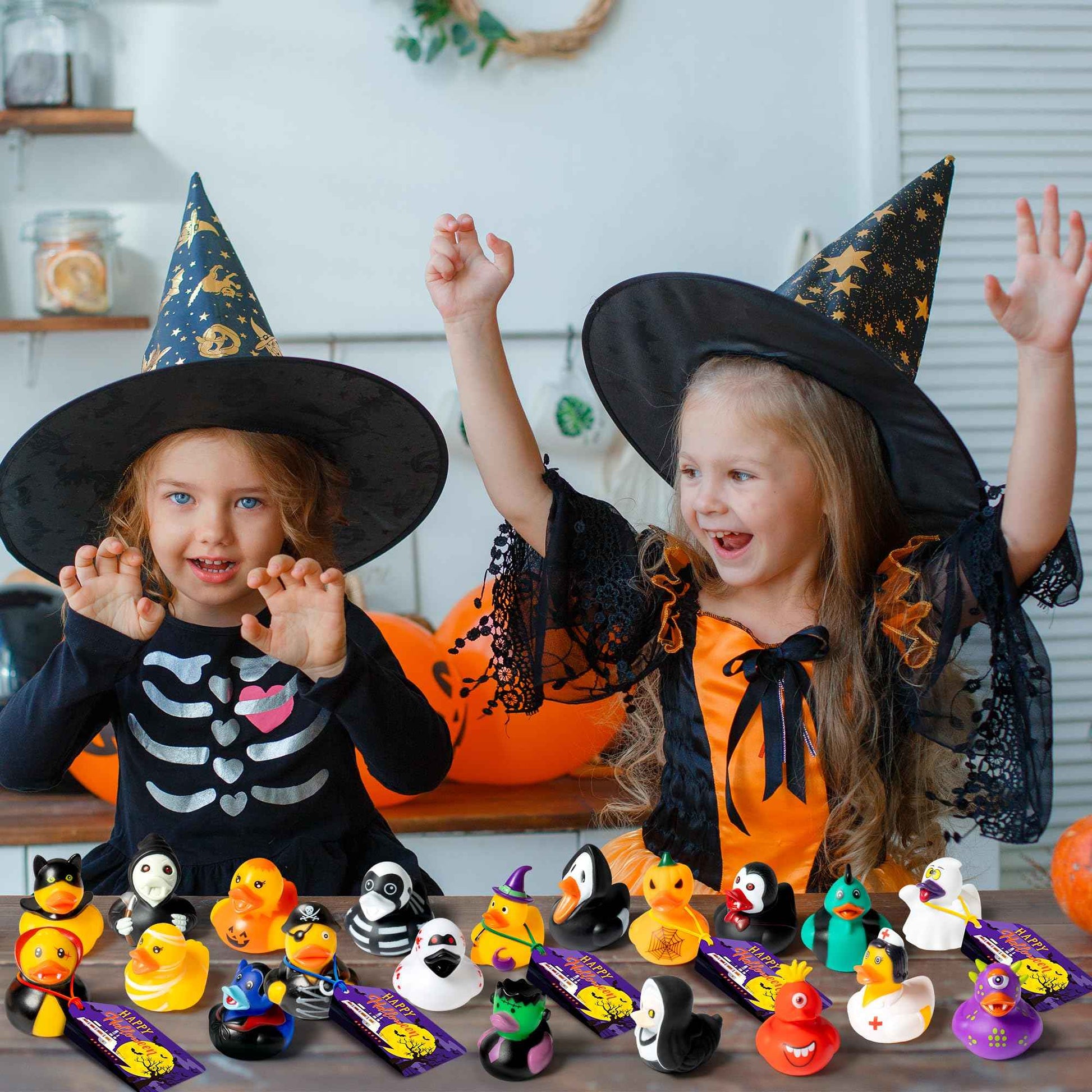 16-320pcs Halloween Rubber Ducks Halloween Style Ducks for Jeeps Ducking Trick or Treat Supplies Funny Rubber Toys For Kids