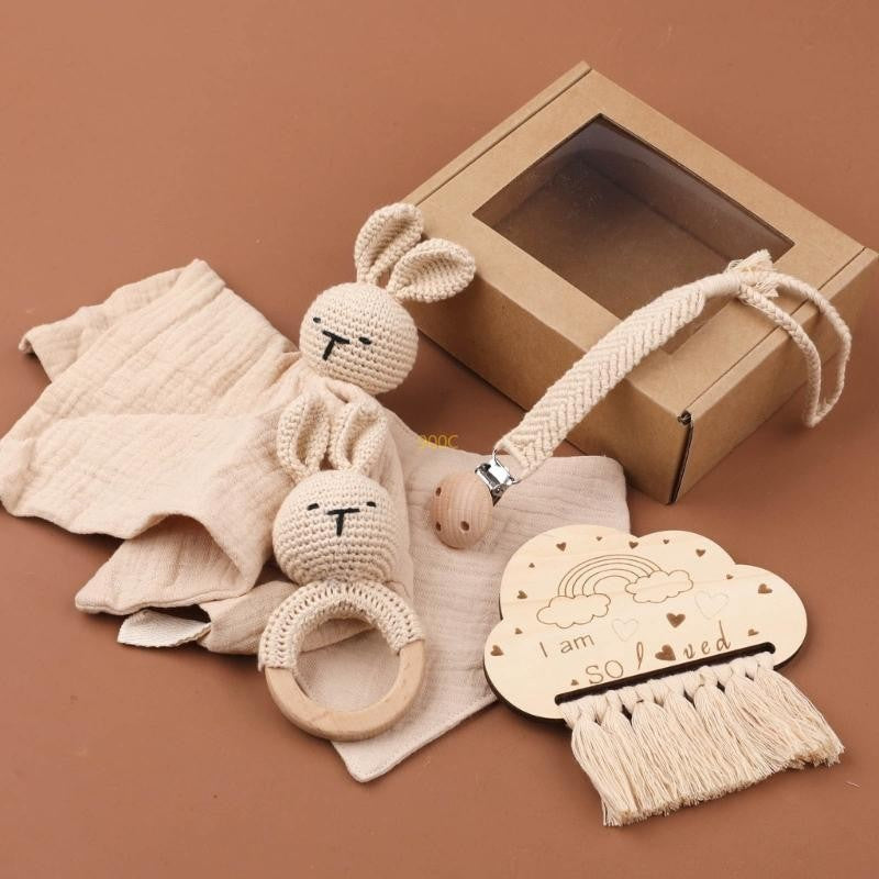 5Pcs Baby Soothing Doll Toy Burp Cloth Pacifier Chain and Teether with Tassels Board for Comfortable Teeth Care