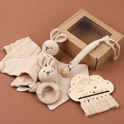 5Pcs Baby Soothing Doll Toy Burp Cloth Pacifier Chain and Teether with Tassels Board for Comfortable Teeth Care