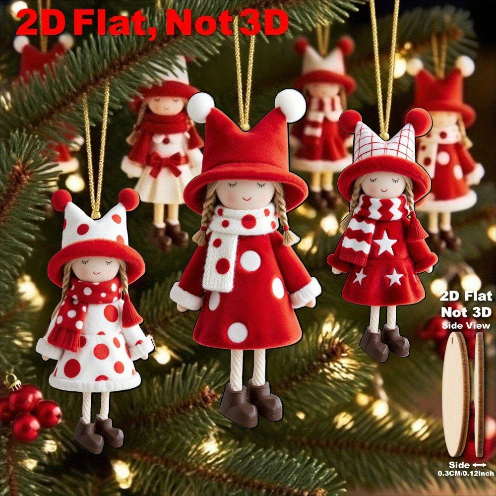 Runtow 16pcs 2D Wooden Christmas Angel Doll Pendant, Merry Christmas Tree Hanging Decoration, Xmas Gifts,Navidad 2026 ,New Year