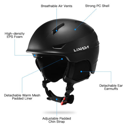 Snowboard Helmet Detachable Earmuff Men Women Safety Skiing Helmet with Goggle Fixed Strap Professional Skiing Snow Sports