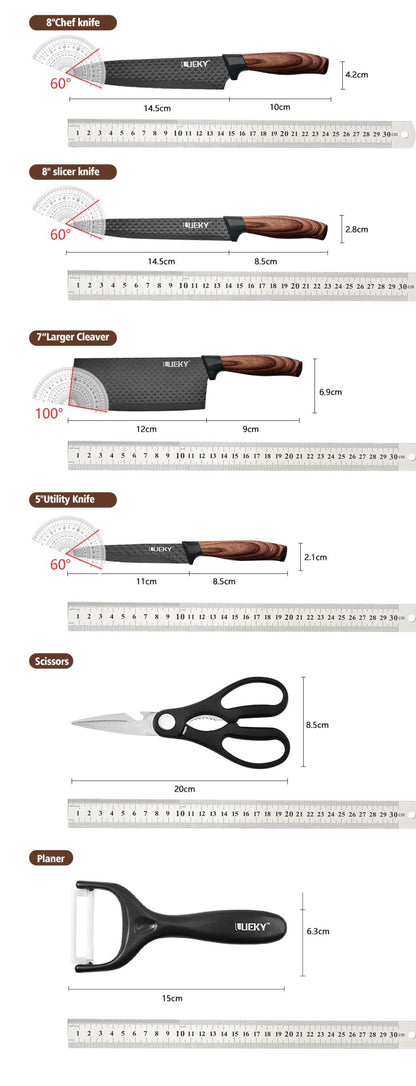 6Pcs/Set Kitchen Knives Set Stainless Steel Forged Kitchen Chef Knife Set Scissors Peeler Slicer Nakiri Paring Knife Gift Case