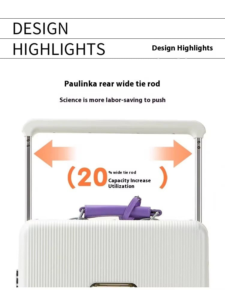 Front Opening Luggage High Quality PC Aluminium Frame Suitcase Wide Handle Carry on Travel Luggage With Laptop USB Charger Port