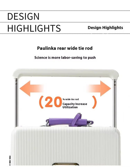 Front Opening Luggage High Quality PC Aluminium Frame Suitcase Wide Handle Carry on Travel Luggage With Laptop USB Charger Port