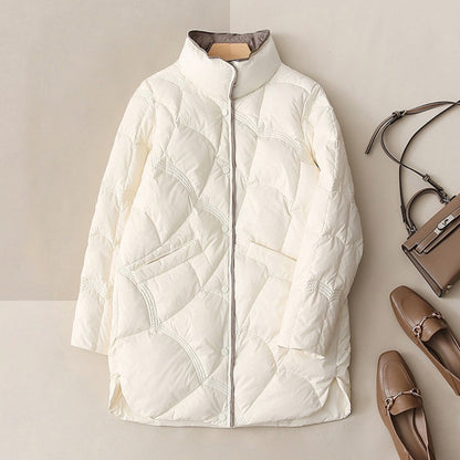 2023 Winter New Fashion Stand Collar X-Long Women Down Jackets Female Casual Loose Ultra Lightweigh White Duck Down Warm Coat
