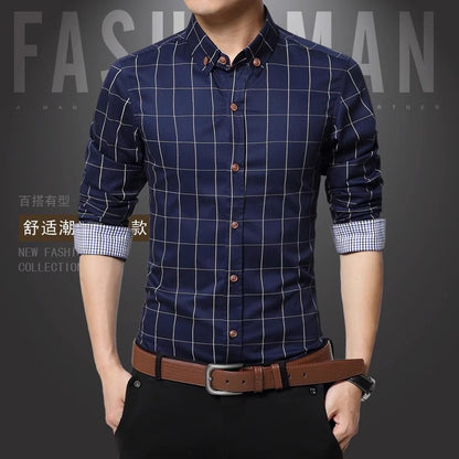 New Arrival 2025 Spring Men's Long Sleeve Shirts | Fashionable Single-Breasted Cotton Shirt in Blue Green Khaki Grey | Available