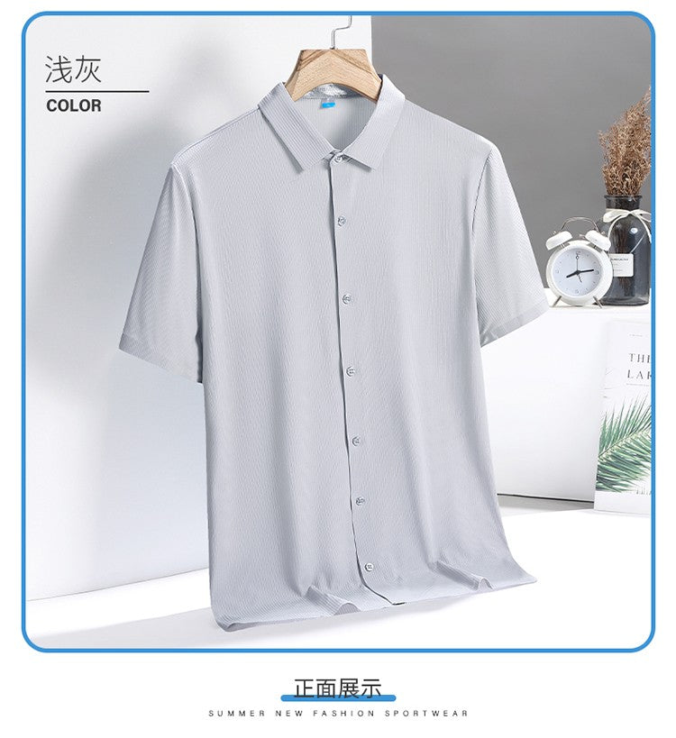 Ice Silk Shirts Man Short Sleeve Top Male Quick Dry Cool Classic Big Size 5XL 6XL 7XL 8XL Large Plus Loose Summer Social Blouse