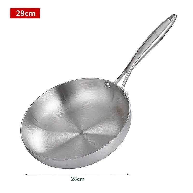 Panela de Fritar Aço Inoxidável 304, Antiaderente para Bife, Panela de Cozinha sem Revestimento para Fogão a Gás e Cooktop de Indução