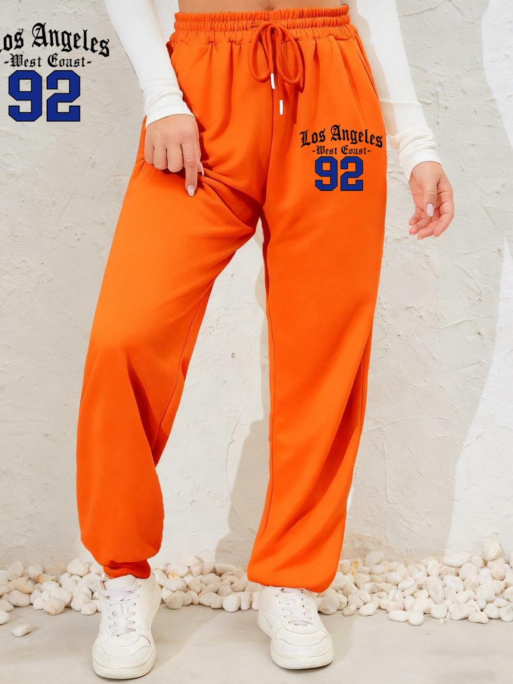 Los Angeles West Coast 92 Prints Sweatpants Womens Casual Jogger Pants Elastic Waist Pocket Fleece Trousers Autumn Woman Clothes