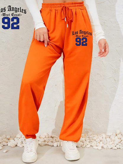 Los Angeles West Coast 92 Prints Sweatpants Womens Casual Jogger Pants Elastic Waist Pocket Fleece Trousers Autumn Woman Clothes