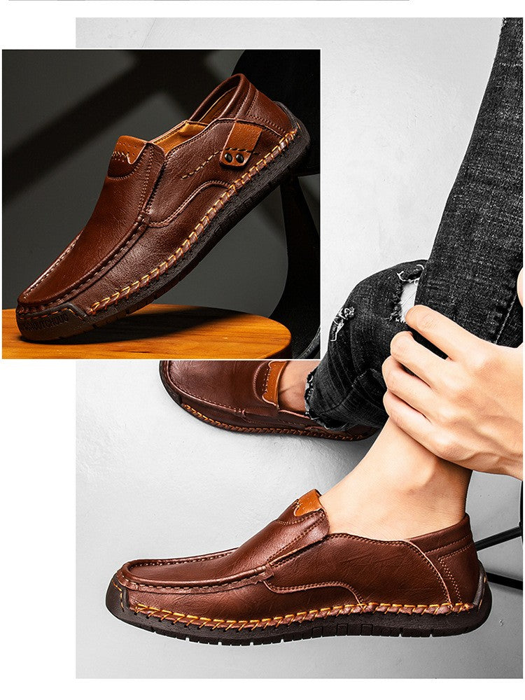 Novos Sapatos Masculinos de Couro Feitos à Mão Casuais Confortáveis Mocassins Masculinos de Couro Slip On Sapatilhas Masculinas Venda Quente Calçados para Caminhada ao Ar Livre