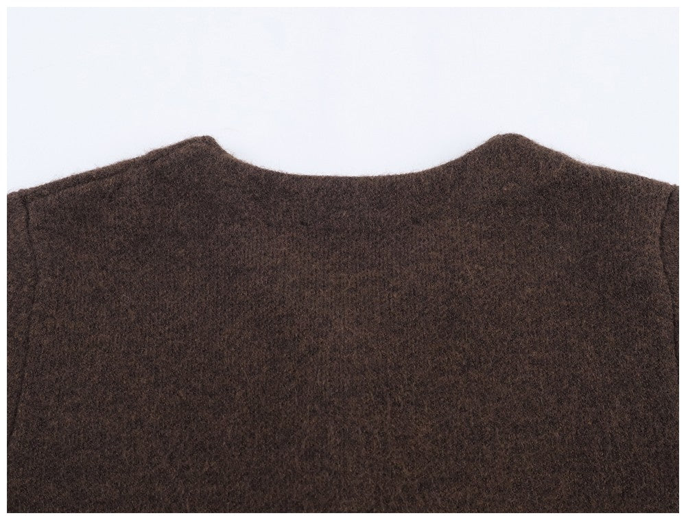 Ladies Coat With Plush Hem Faux Fur Single Breasted Patchwork Knitted Coat Autumn And Winter Daily Fashion Versatile Coat