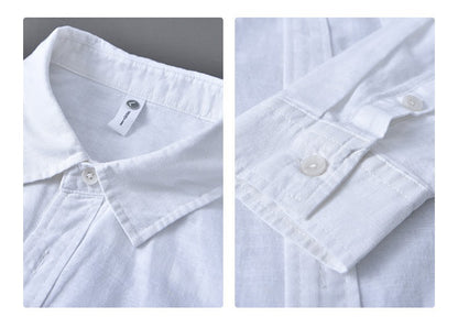 Men's Cotton-Linen Long Sleeve Shirt – Lightweight, Breathable, Vintage-Inspired Business Casual Shirt for Spring/Summer Fashion