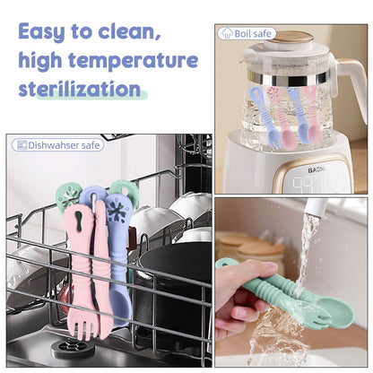 3Pcs Silicone Baby Feeding Bowl Set Learning Dishes Suction Bowl Feeding Spoon For Baby Toddler Training Bendable Chew Utensils