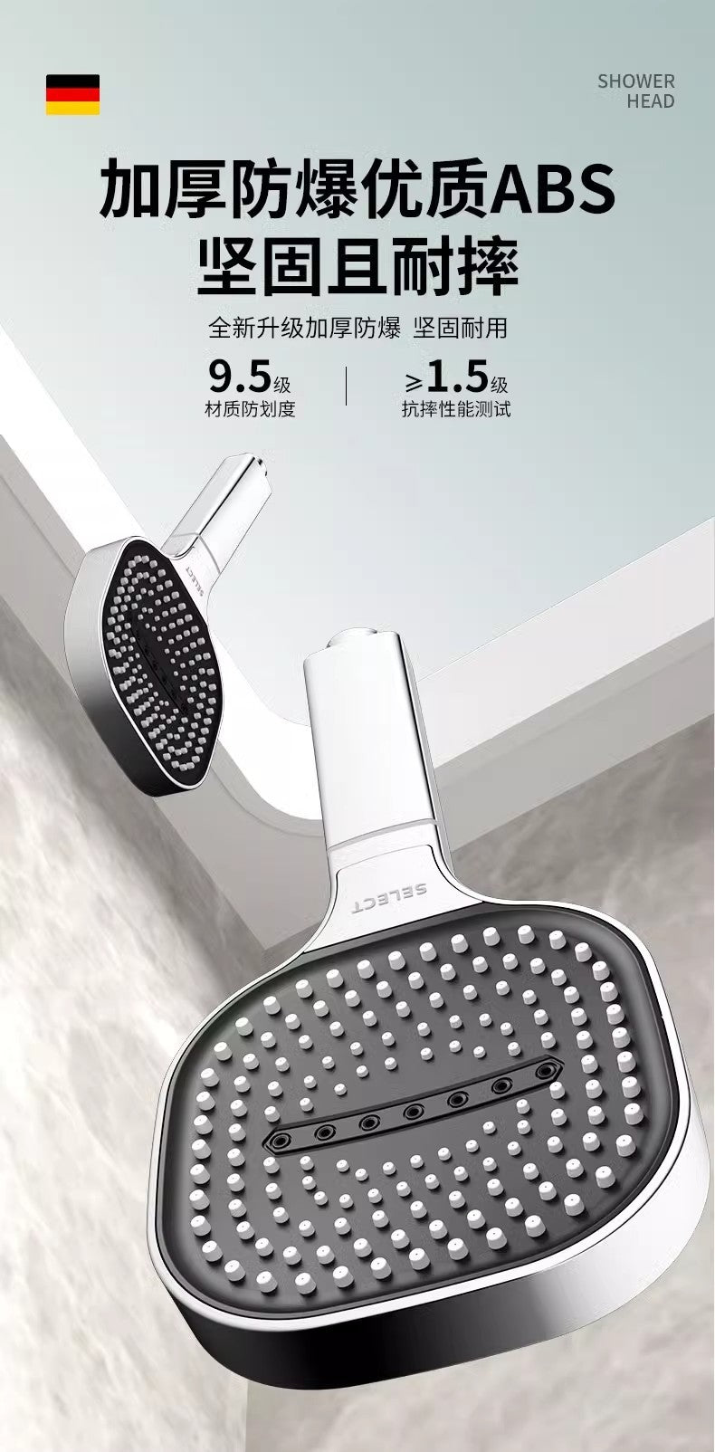 Novo chuveiro de painel grande de 13CM com 3 modos, chuveiro de massagem de alta pressão com elemento filtrante, acessórios para banheiro