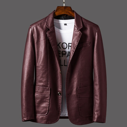 Spring/Autumn Leather Jacket - Plus Size Men's Youth Suit Collar Business Casual Leather Jacket European Sizes XS-3XL