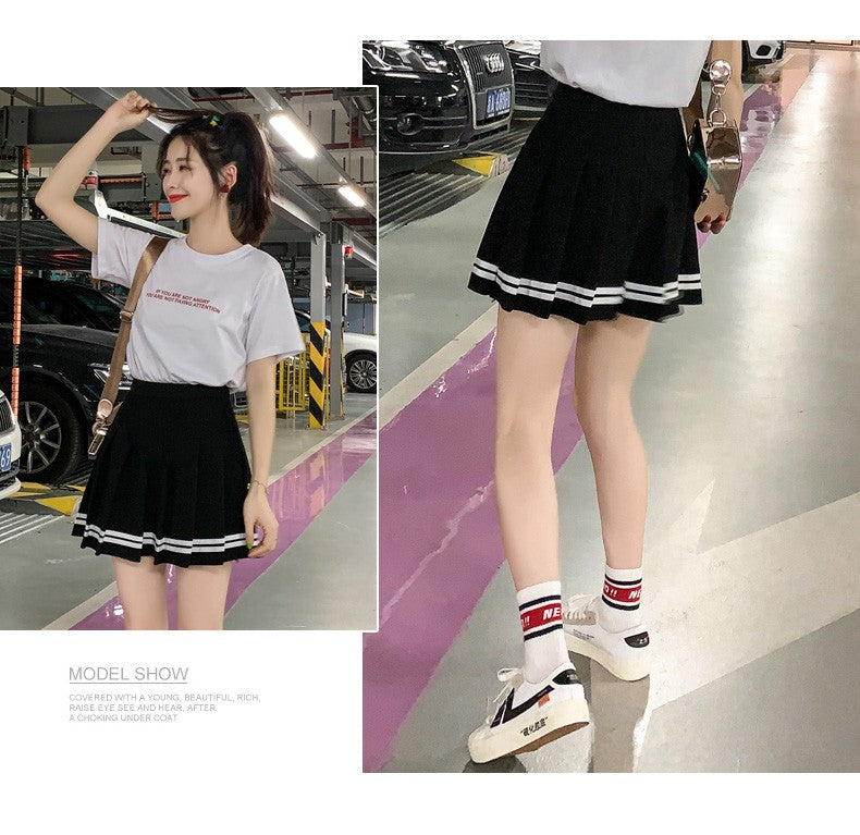 High Waist Women's Skirts Striped Pleated Elastic Waist Female Sweet Mini Dance Plaid Skirt Y2k Korean England Style