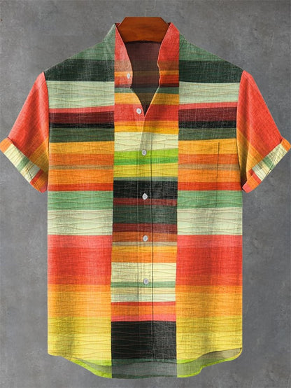 Men's Linen Short Sleeve Shirt Casual Top Single Button Vintage Cartoon And Art Cat Summer Print Top