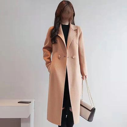 Plus Size New Women's Woolen Coat Medium-Length Loose Fit plus Size Korean Style Spring Autumn Outerwear Thickened Polyester ...