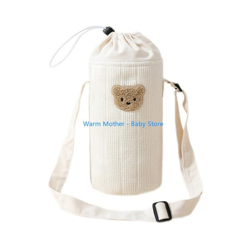 Portable Baby Bottle Carrying Case Storage Bag for Easy Feeding Water Cup Organiser with Lovely Bear Embroidery 57QE
