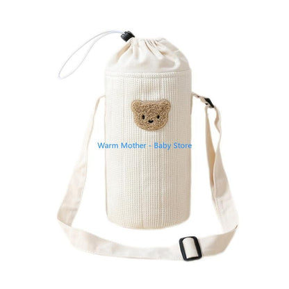 Portable Baby Bottle Carrying Case Storage Bag for Easy Feeding Water Cup Organiser with Lovely Bear Embroidery 57QE